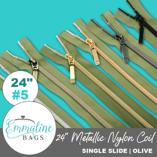 Olive | Emmaline 24" Nylon Coil Zipper | *SIZE5* with Rectangle Pull - Emmaline Bags Inc. - Emmaline Zippers