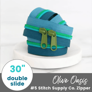 Olive Oasis | 30" Nylon Coil Zipper | *Size #5* with Two Pulls - Emmaline Bags Inc.-Bag Zippers