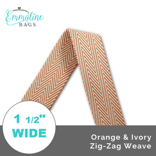 Orange & Ivory Zig-Zag Weave • 1 1/2" (38mm) Wide (Per 1 Yard) - Emmaline Bags Inc.-Straps & Handles