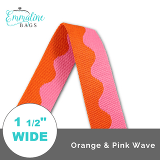 Orange & Pink Wave • 1 1/2" (38mm) Wide (Per 1 Yard) - Emmaline Bags Inc.-Straps & Handles