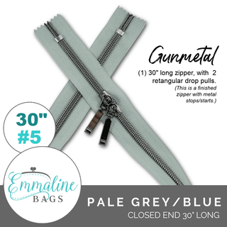 Pale Grey-Blue| Emmaline 30" Nylon Coil Zipper | *SIZE5* with Two Rectangle Pulls - Emmaline Bags Inc.-Emmaline Zippers
