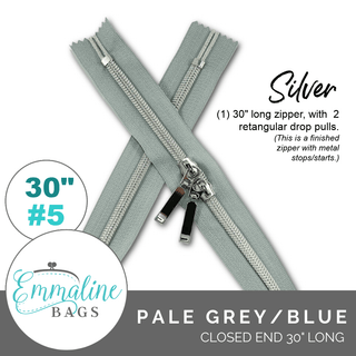Pale Grey-Blue| Emmaline 30" Nylon Coil Zipper | *SIZE5* with Two Rectangle Pulls - Emmaline Bags Inc.-Emmaline Zippers