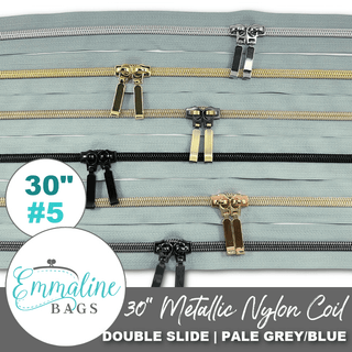 Pale Grey-Blue| Emmaline 30" Nylon Coil Zipper | *SIZE5* with Two Rectangle Pulls - Emmaline Bags Inc.-Emmaline Zippers