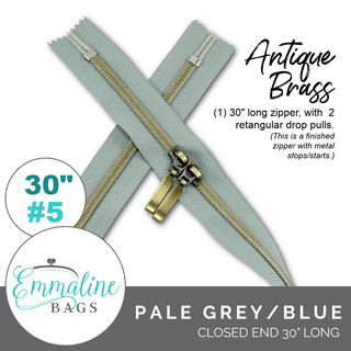 Pale Grey-Blue| Emmaline 30" Nylon Coil Zipper | *SIZE5* with Two Rectangle Pulls - Emmaline Bags Inc.-Emmaline Zippers