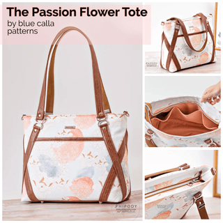 Passion Flower Tote by Blue Calla (Printed Paper Pattern) - Emmaline Bags Inc.