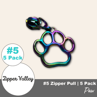 Paw | Zipper Sliders with Pulls | Size 5 (5 Pack) - Emmaline Bags Inc. - Bag Zippers