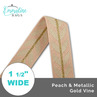 Peach & Metallic Gold Vine • 1 1/2" (38mm) Wide (Per 1 Yard) - Emmaline Bags Inc.-Straps & Handles