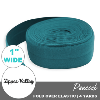 Peacock | Zipper Valley Fold Over Elastic | 1" (25 mm) (4 Yards) - Emmaline Bags Inc.-Sewing Supplies & Notions