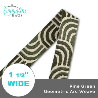 Pine Green Geometric Arc Weave • 1 1/2" (38mm) Wide (Per 1 Yard) - Emmaline Bags Inc. - Straps & Handles