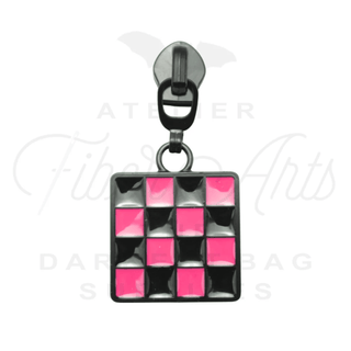 Pink Enamel Checkerboard Zipper Sliders w/ Pulls | SIZE5 (2 Pack) - Emmaline Bags Inc. - Bag Zippers