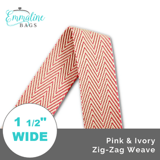 Pink & Ivory Zig-Zag Weave • 1 1/2" (38mm) Wide (Per 1 Yard) - Emmaline Bags Inc.-Straps & Handles