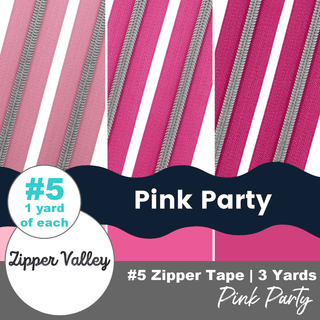 Pink Party | Nylon Coil Zipper Bundle | Size 5 (3 Yards - 1 yd of each) - Emmaline Bags Inc.-Bag Zippers