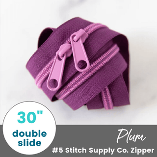 Plum | 30" Nylon Coil Zipper | *Size #5* with Two Pulls - Emmaline Bags Inc.-Bag Zippers