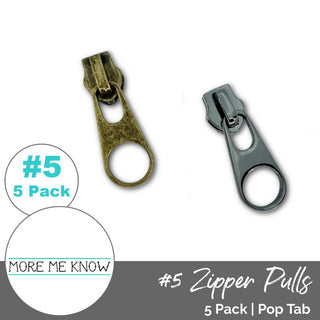 Pop Tab | Zipper Sliders with Pulls | SIZE5 (5 Pack) - Emmaline Bags Inc. - Emmaline Zippers
