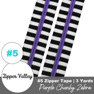 Purple Chunky Zebra | Nylon Coil Zipper | Size 5 (3 Yards) - Emmaline Bags Inc. - Bag Zippers
