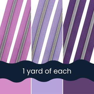 Pretty in Purple | Nylon Coil Zipper Bundle | Size #5 (3 Yards - 1 yd of each)