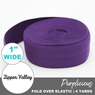 Purplicious | Zipper Valley Fold Over Elastic | 1" (25 mm) (4 Yards) - Emmaline Bags Inc.-Sewing Supplies & Notions