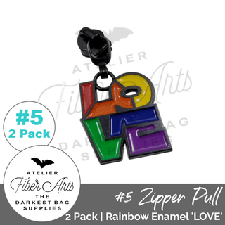 Rainbow Enamel 'LOVE' Zipper Sliders w/ Pulls | SIZE5 (2 Pack) - Emmaline Bags Inc. - Bag Zippers