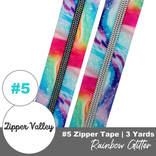 Rainbow Glitter | Nylon Coil Zipper | Size 5 (3 Yards) - Emmaline Bags Inc. - Bag Zippers