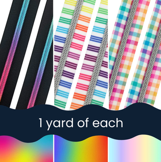 Rainbow Remix | Nylon Coil Zipper | Size 5 (3 Yards - 1 yd of each) - Emmaline Bags Inc. - Bag Zippers