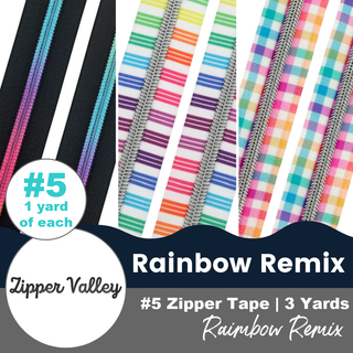 Rainbow Remix | Nylon Coil Zipper | Size 5 (3 Yards - 1 yd of each) - Emmaline Bags Inc. - Bag Zippers