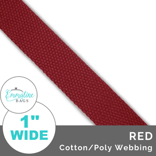 Red | Cotton/Poly Webbing (Per 1 Yard) • 1 " Wide (25 mm) - Emmaline Bags Inc. - Straps & Handles