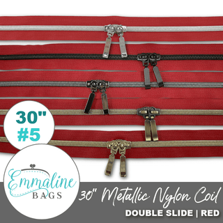 Red | Emmaline 30" Nylon Coil Zipper | *SIZE5* with Two Rectangle Pulls - Emmaline Bags Inc.-Emmaline Zippers
