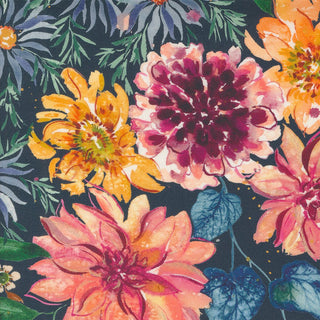 Retro Harvest in MIDNIGHT // Floribunda (1/4 yard) - Emmaline Bags Inc.