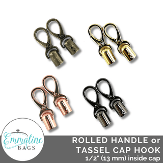 Rolled Handle or Tassel Cap Hook - 1/2" (13 mm) Inside Cap (2 Pack) - Emmaline Bags Inc.