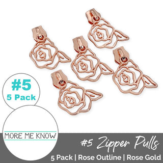 Rose Outline | Zipper Sliders with Pulls | SIZE5 (5 Pack) - Emmaline Bags Inc. - Bag Zippers