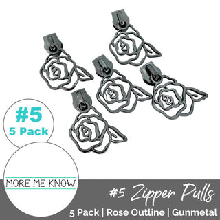Rose Outline | Zipper Sliders with Pulls | SIZE5 (5 Pack) - Emmaline Bags Inc. - Bag Zippers