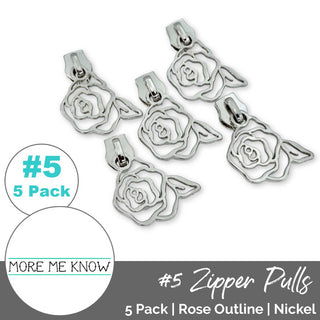 Rose Outline | Zipper Sliders with Pulls | SIZE5 (5 Pack) - Emmaline Bags Inc. - Bag Zippers