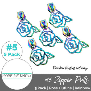 Rose Outline | Zipper Sliders with Pulls | SIZE5 (5 Pack) - Emmaline Bags Inc. - Bag Zippers