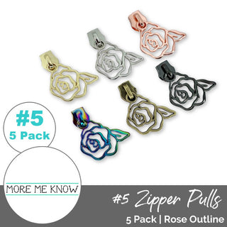 Rose Outline | Zipper Sliders with Pulls | SIZE5 (5 Pack) - Emmaline Bags Inc. - Bag Zippers