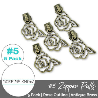 Rose Outline | Zipper Sliders with Pulls | SIZE5 (5 Pack) - Emmaline Bags Inc. - Bag Zippers
