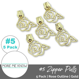 Rose Outline | Zipper Sliders with Pulls | SIZE5 (5 Pack) - Emmaline Bags Inc. - Bag Zippers