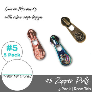 Rose Tab | Zipper Sliders with Pulls | SIZE5 (5 Pack) - Emmaline Bags Inc. - Emmaline Zippers