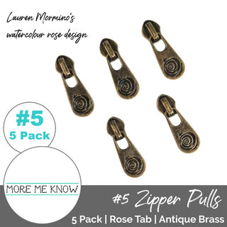 Rose Tab | Zipper Sliders with Pulls | SIZE5 (5 Pack) - Emmaline Bags Inc. - Emmaline Zippers