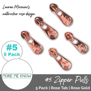Rose Tab | Zipper Sliders with Pulls | SIZE5 (5 Pack) - Emmaline Bags Inc. - Emmaline Zippers