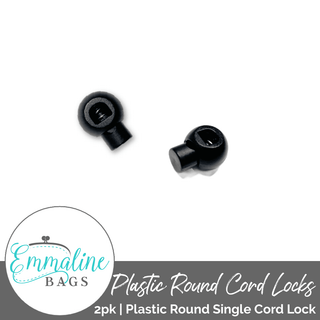 Round Cord Lock | Black PLASTIC (2 Pack) - Emmaline Bags Inc. - Bag Hardware