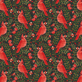 Evergreen Cardinals (Canvas) | Holiday Classics V by Rifle Paper Co. (¼ Yard)