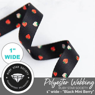 RSS | Polyester Webbing 'Mini Berry in Black': 1" (25mm) Wide (Per 1 Yard) - Emmaline Bags Inc. - Straps & Handles