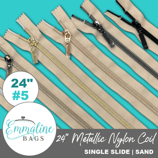 Sand | Emmaline 24" Nylon Coil Zipper | *SIZE5* with Rectangle Pull - Emmaline Bags Inc. - Emmaline Zippers