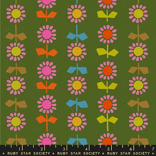Sarah Green Daisy Stripe (Canvas) // Catnap by Ruby Star Society (1/4 yard) - Emmaline Bags Inc. - Fabric