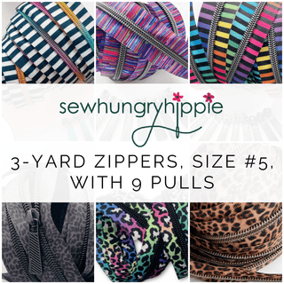 Sew Hungry Hippie 3 - Yard Zipper *Size 5* with 9 Pulls - Emmaline Bags Inc. - Bag Zippers