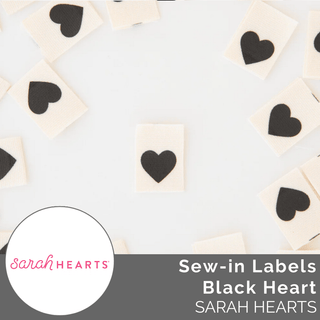 Sew - in Labels: Black Heart (Cotton) - Emmaline Bags Inc.