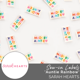 Sew-in Labels | 'Made by Auntie' Rainbow - Emmaline Bags Inc.-Sewing Supplies & Notions