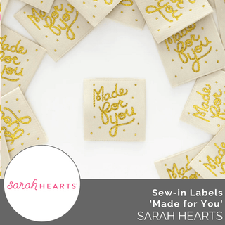 Sew - in Labels: 'Made for You' Gold - Emmaline Bags Inc.