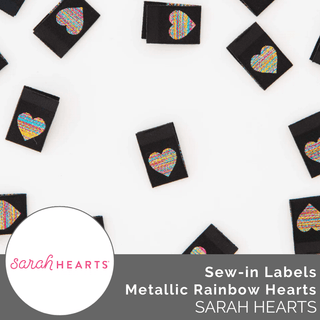 Sew - in Labels: Metallic Rainbow Hearts - Emmaline Bags Inc.