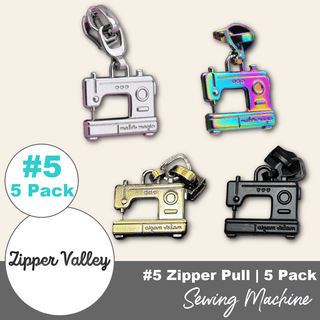 Sewing Machine | Zipper Sliders with Pulls | Size 5 (5 Pack) - Emmaline Bags Inc. - Bag Zippers